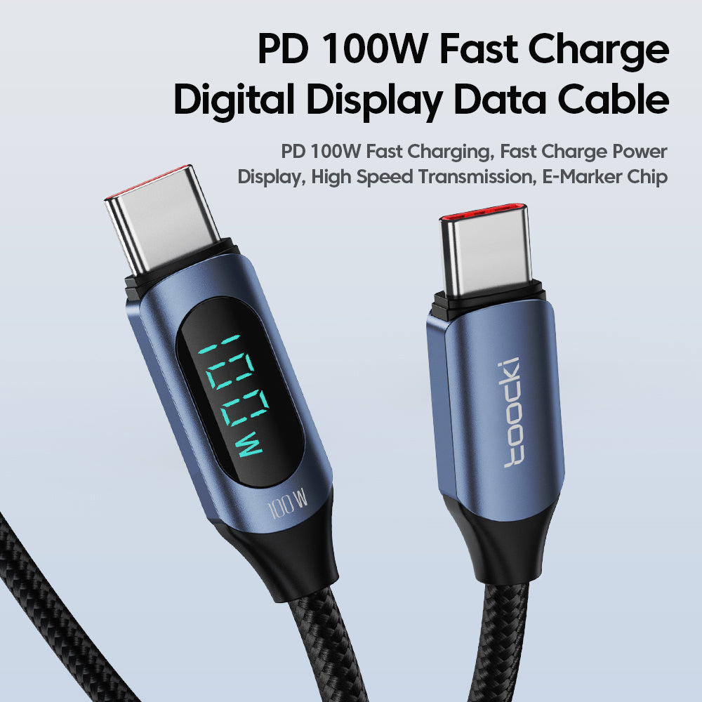 TOOCKI TQ-X03 USB-C to USB-C PD 100W Digital Display Charging Data Cable, 1m TOOCKI TQ-X03 USB-C to USB-C PD 100W Digital Display Charging Data Cable, 1m